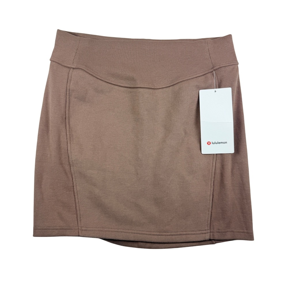 NWT Lululemon Scuba HR Mini Skirt Taupe Tan TPTC‎ Cotton Fleece High Rise Size M